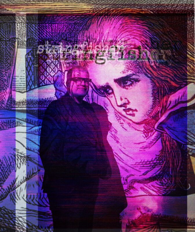 A glitch photo of Nak from Stringfisher promoting stringfishermusic