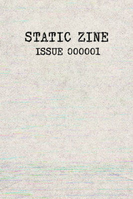 A pale, glitchy digital texture resembling a photocopied page with faint horizontal interference lines, subtle distortions, and washed-out tones.